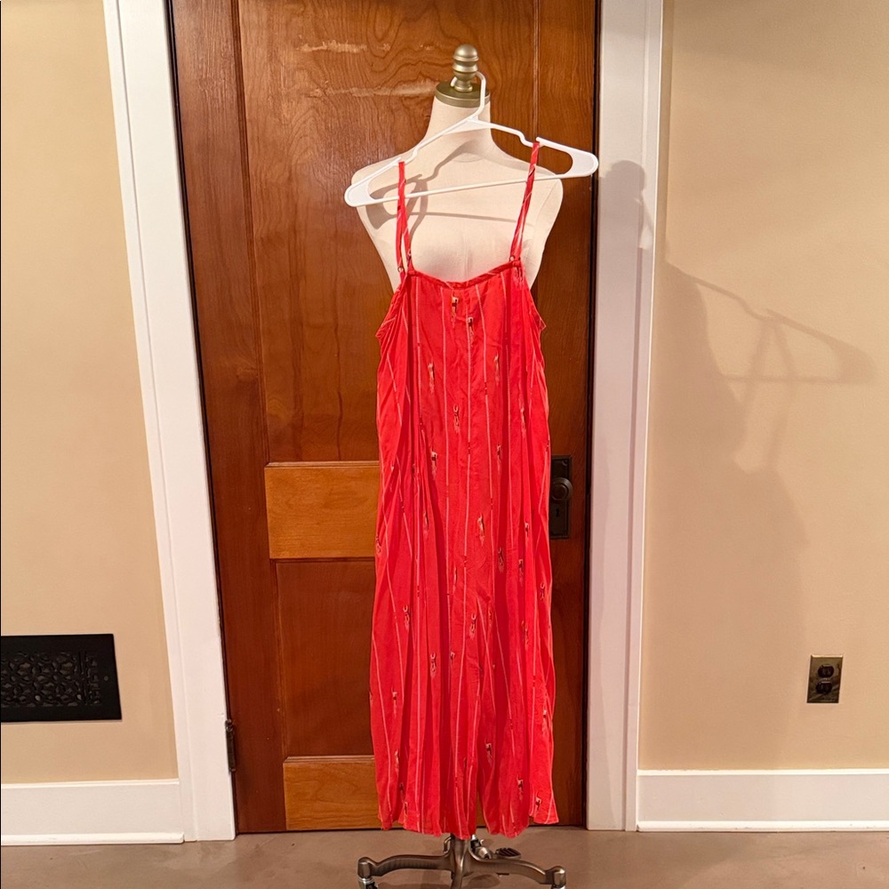 Anthropologie Red Spaghetti-Strap Jumpsuit with Tiny Swimmers
